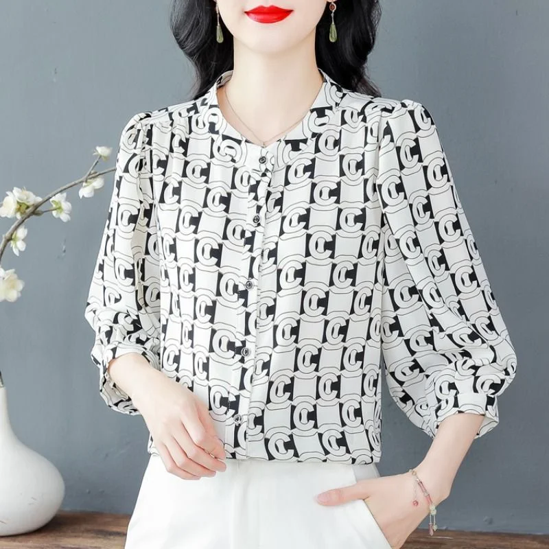 

Женские новые стильные рубашки с круглым вырезом и пуговицами без принта, модные свободные универсальные повседневные рубашки с длинными рукавами