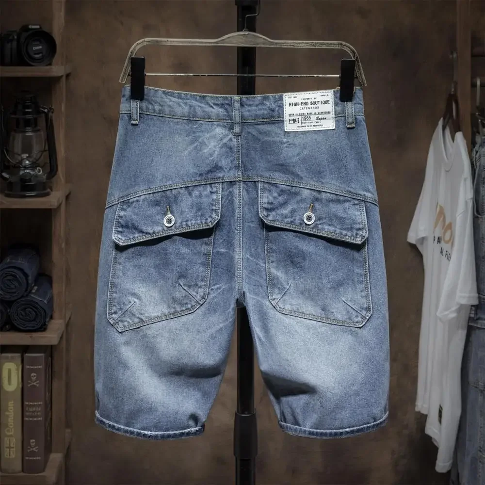 

Loose Bermuda Ripped Male Denim Shorts Wide Men's Short Jeans Pants Half Baggy with Pockets Long Buttons Thin Vintage Luxury Emo