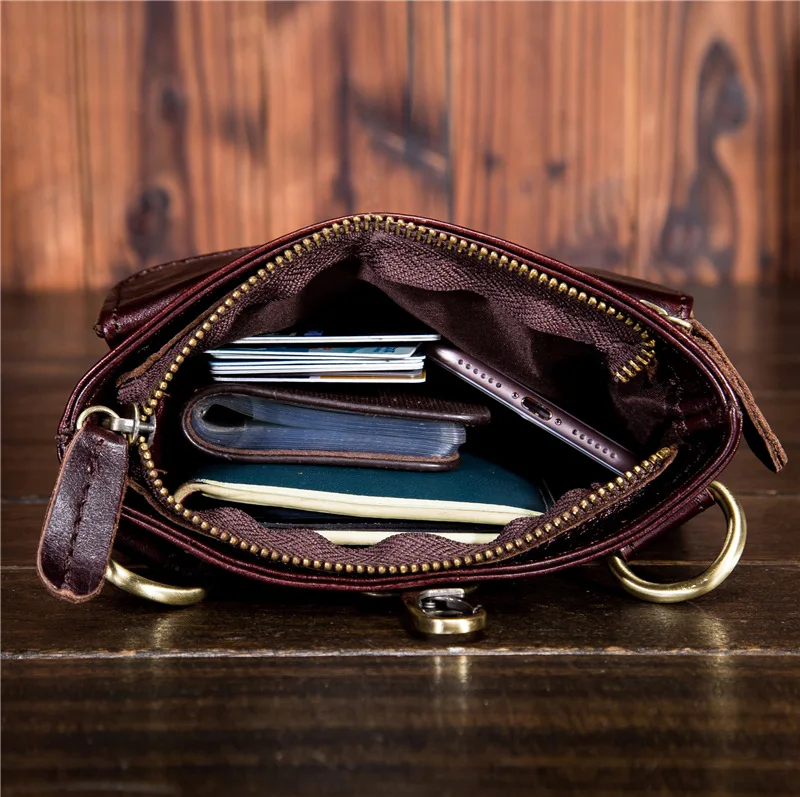 B594 Men's Genuine Leather Shoulder Tablet Bag, Retro Oil Wax Top Layer Cowhide Crossbody Bag, Casual