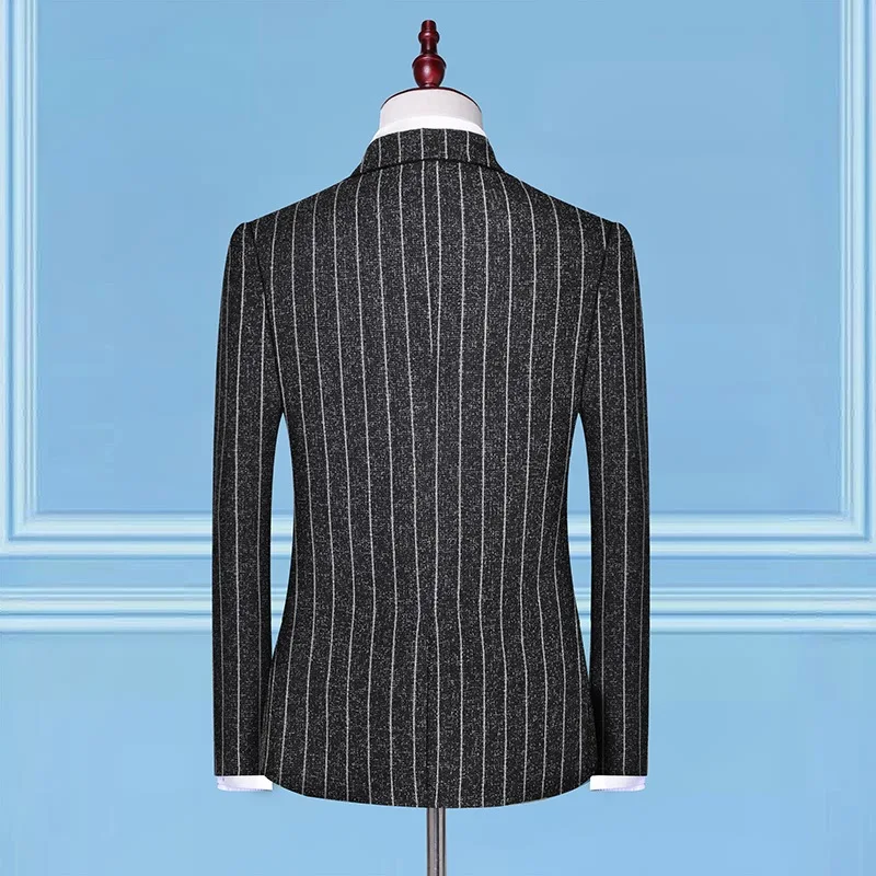 C2221 New Men's Suit Double-breasted Plaid Casual Suit Three-piece Slim Groom Wedding Dress Suit