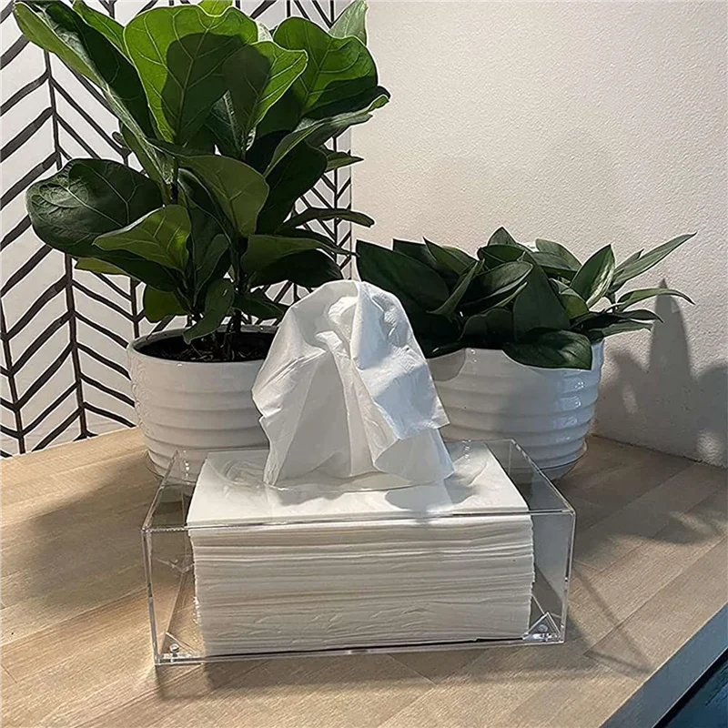 ABJI-3X Supporto per scatola per fazzoletti in acrilico trasparente con coperchio Scatola per dispenser di fazzoletti per il viso per piano di lavoro, foglio per asciugatrice in plastica trasparente A