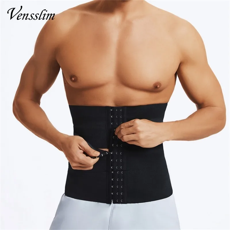 

Vensslim Plus Size Waist Trainer Corset Men Fitness Fat Burner Hot Slimming Sauna Sweat Belt Compression Body Shaper Hooks Strap