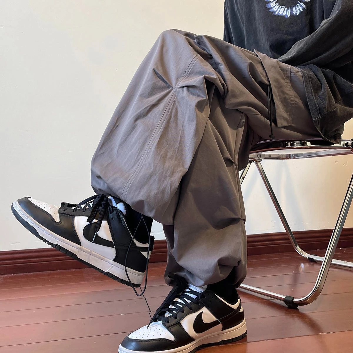 vibe American street pants ins high street trendy straight overalls men's spring and autumn loose casual drawstring anklets eam