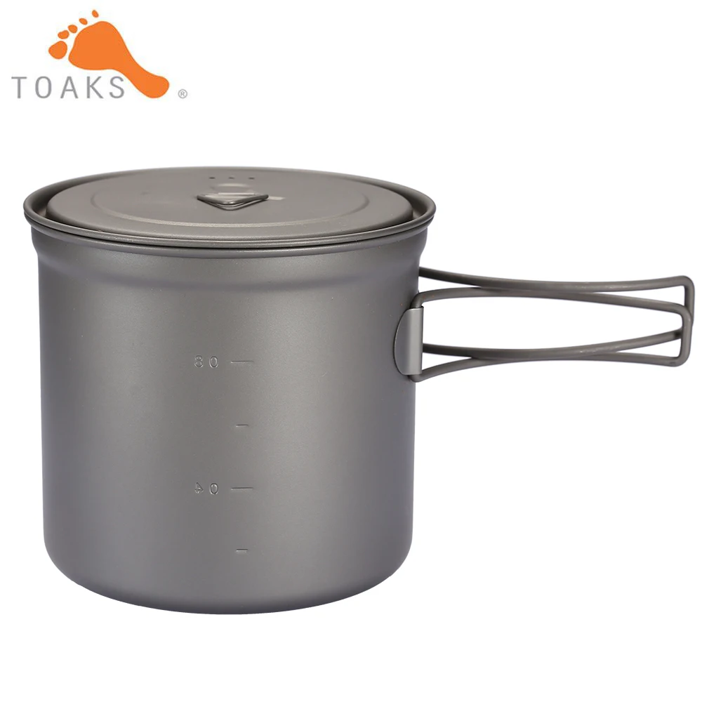 TOAKS Titanium Pot Cup Mug Ultralight For Outdoor Camping Hanging Cookware With Bail Handle Cover 1100ml 4.8oz POT-1100