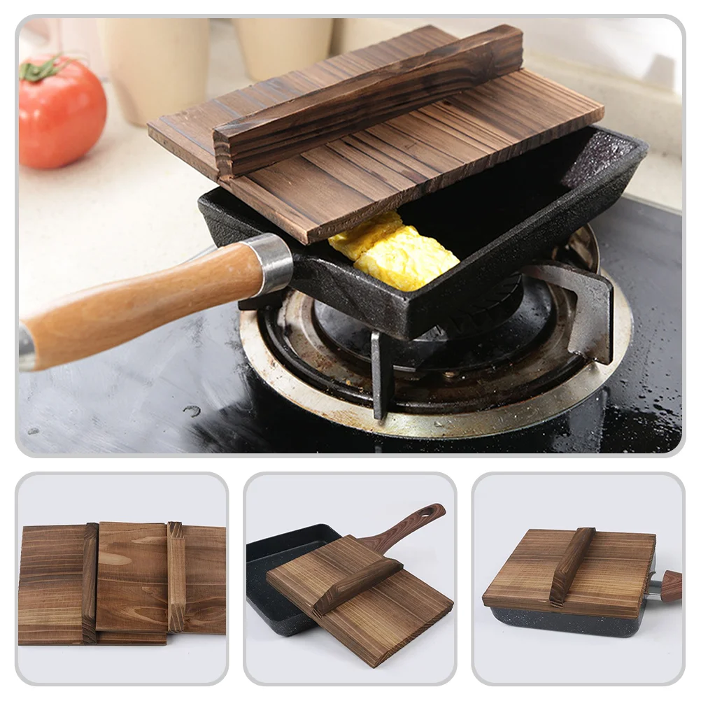 Tamagoyaki-cubierta para olla, sartén antiadherente, tapa con asa, sartén para acampar, freír, utensilios de cocina, Wok, sartenes de madera para carne