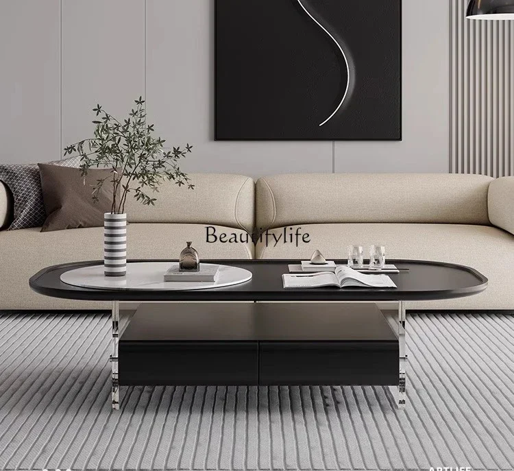 

01 Italian Minimalist Acrylic Floating Coffee Table Simple Modern Personality Rock Plate Coffee Table High-end Feel