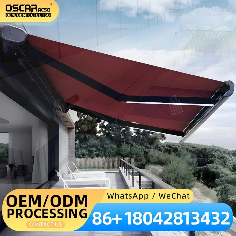 

Folding Retractable Outdoor Wall Mounted Sun Shade Garage Awning Motorized Full Cassette for Patio Terrace Parking Retractable A