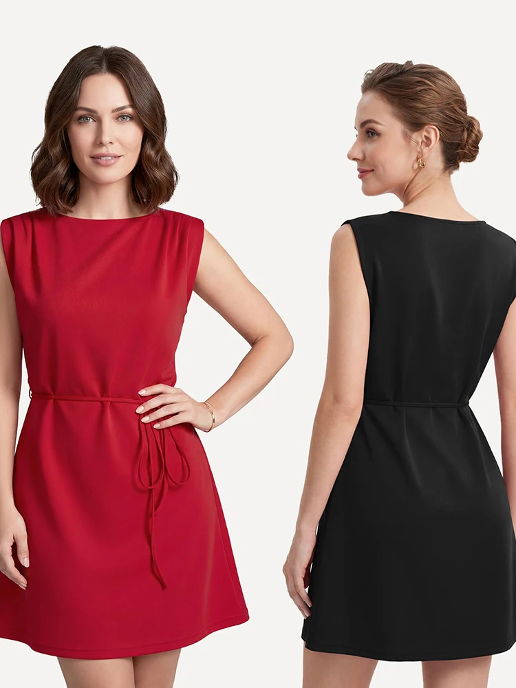 

European and American Style Sexy Slim Vest Basic Dress Women's Athletic Sleeveless Boat Neck Dresses