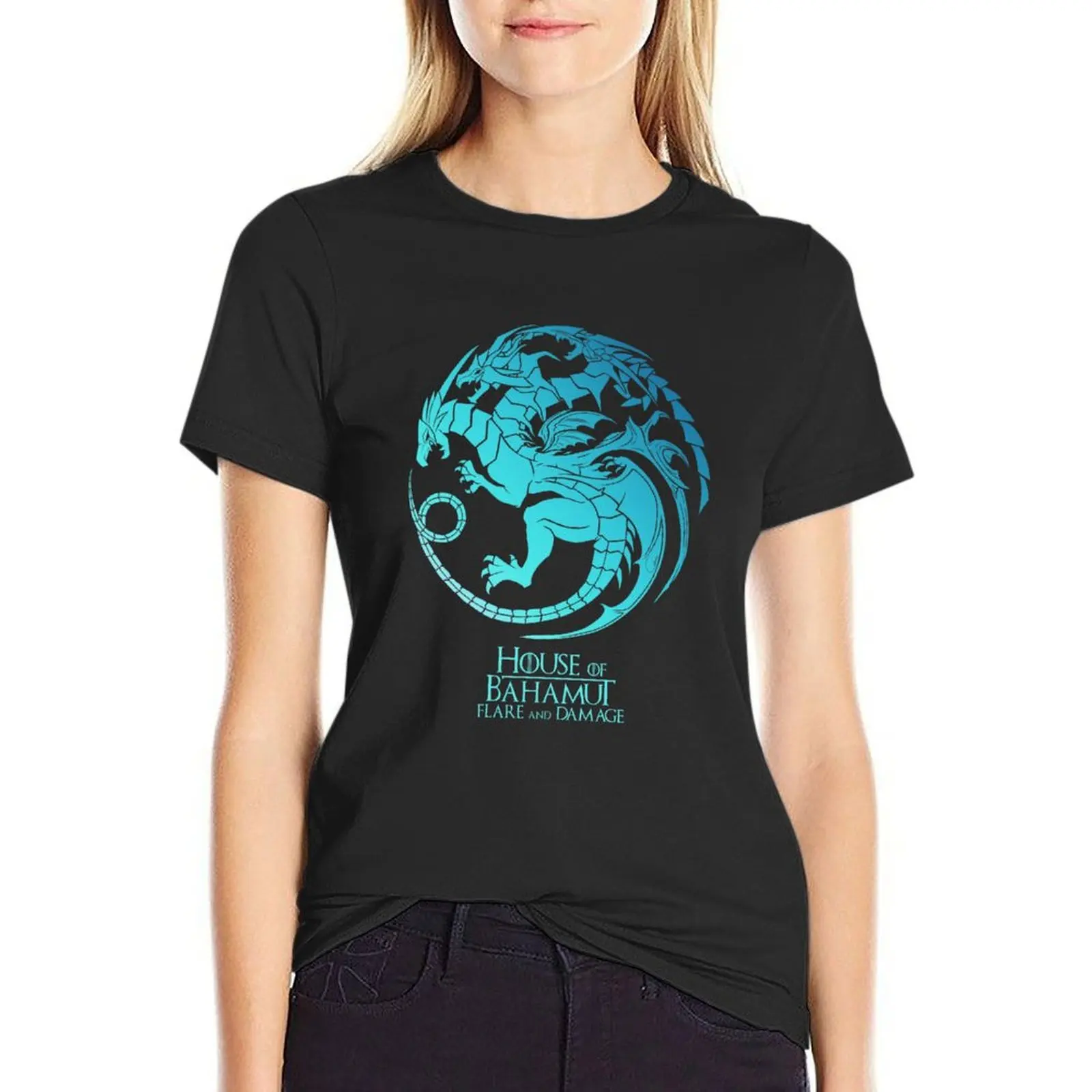 House of Bahamut. Flare and Damage (grey turquoise). T-Shirt hippie clothes shirts graphic tees new edition t shirts for Women