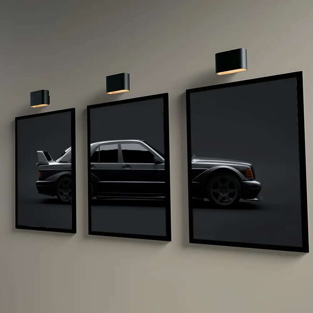 Póster de lienzo de lino HD con diseño de coche deportivo clásico 190E, impresiones artísticas de pared para sala de estar, dormitorio, oficina, decoración del hogar, regalo
