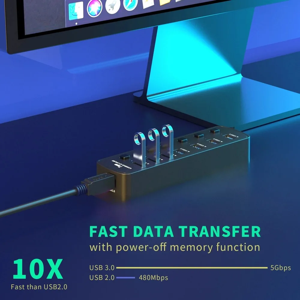 USB Hub 3.0 Multiprise USB High Speed Splitter 7 Port 5Gbps Hub Power Adapter with Switch Long Cable with Multiple Expander Hub