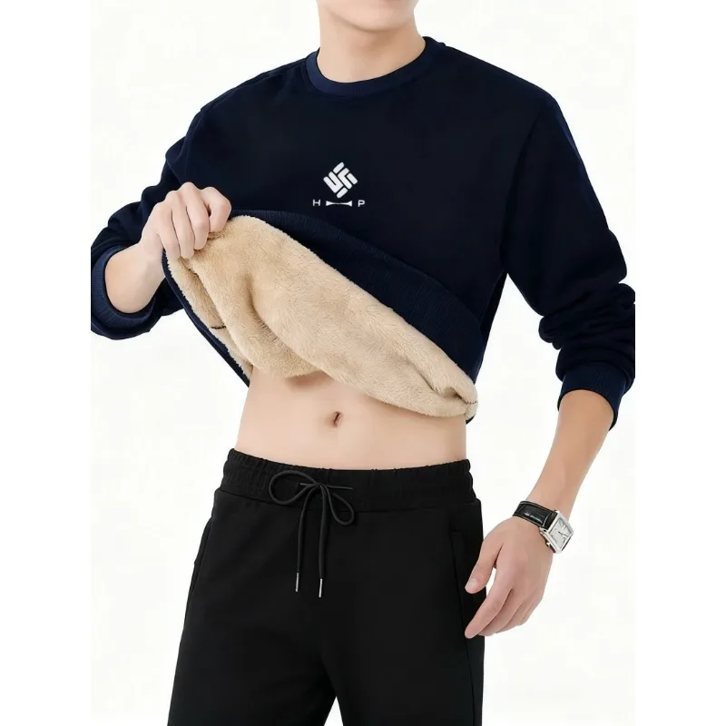 

Мужское термобелье на флисовой подкладке, топы, зимние теплые толстовки с базовым слоем, плюшевое повседневное бархатное утепленное нижнее белье, футболка