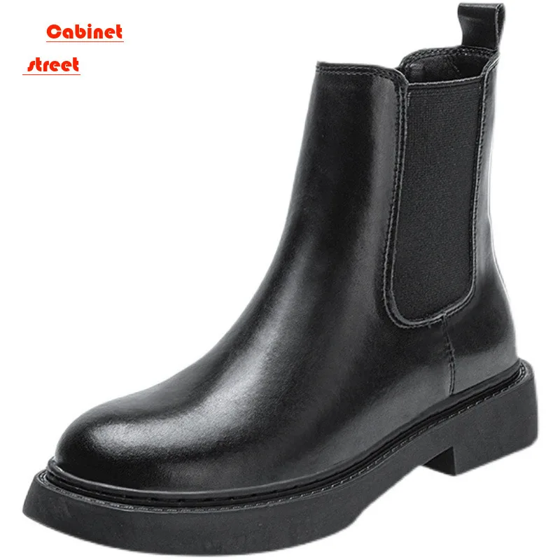 

Spring Winter Elegant Chelsea Boots Leather Men Couple Shoes Size 35 47 Slip-on Dress Formal Boots Model Fashion Show