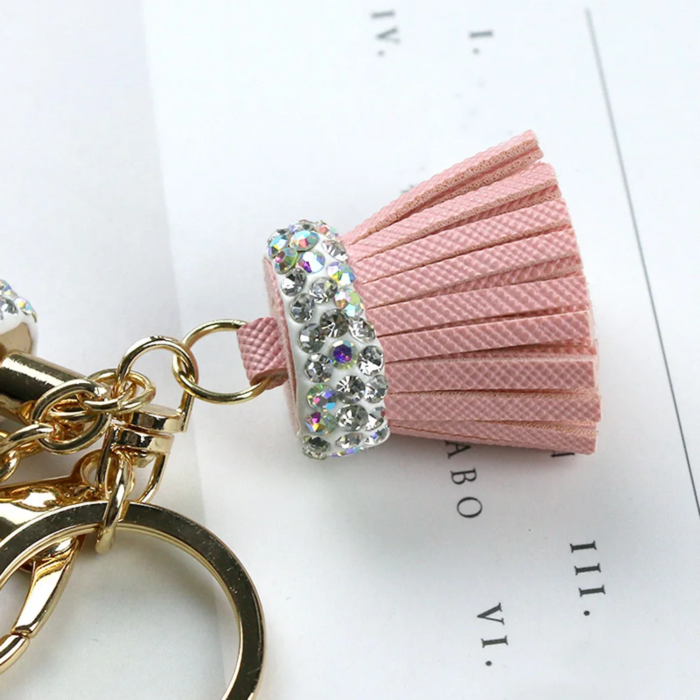 

Pink Rhinestone Star Pentagram Keychain Creative Key Holder Pendant Crystal Key Ring Ornament for Car Keys Bags