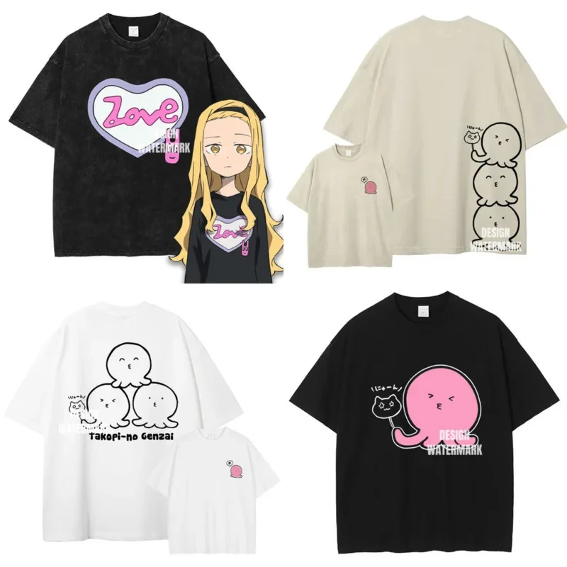 Y2K Octopus Cracker Sin Tops&Tees T-shirt Washed For Old Printing Us Anime Retro Jiu Shi Jing Cos Short Sleeve Loose Top Tee New