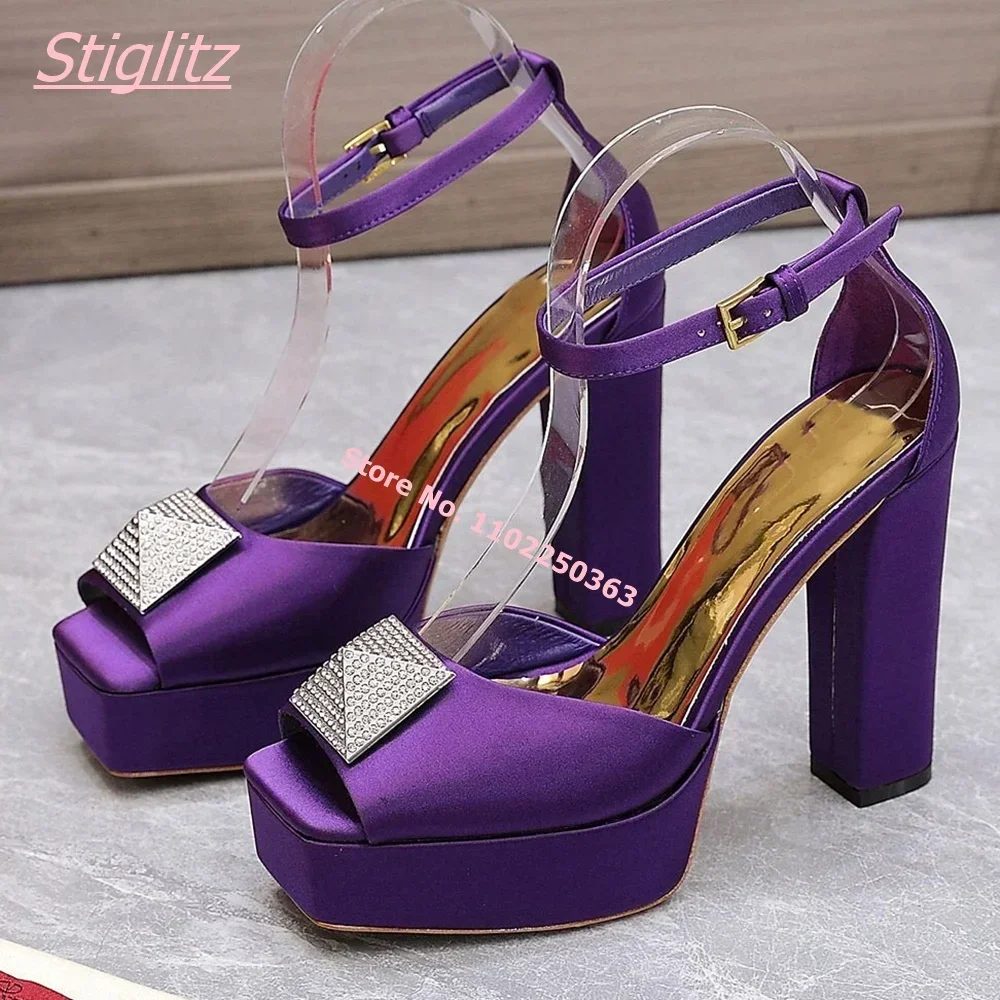 Summer New Luxury Women Sandals Solid Square Super High Heel Buckle Strap footwear Platform Leather Peep Toe Party Shoes