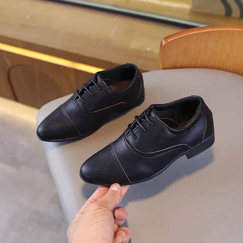 Fashion Children's School Low-heels Black White Loafers Boys Formal Uniform Leather Shoes Performance Versatile Kids Flat Shoes
