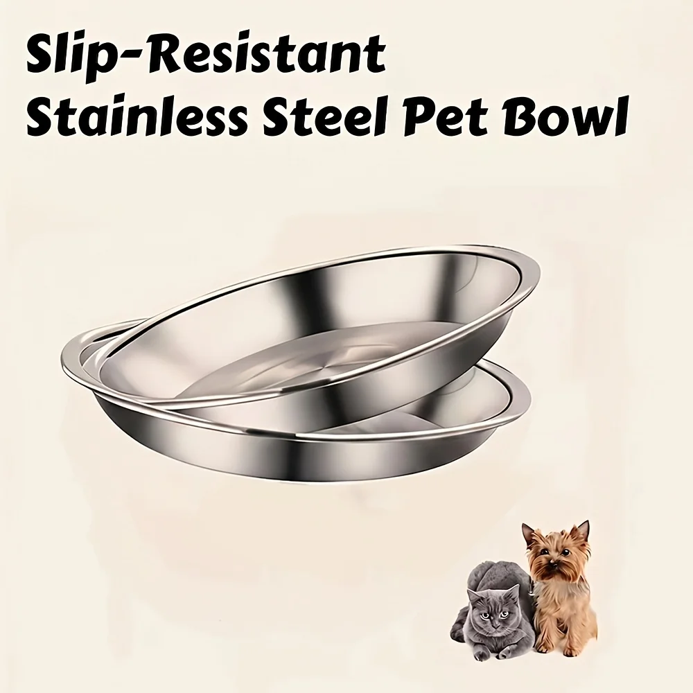 Stainless Steel Slip-Resistant Cat Bowl – Low-Profile Wide Anti-Tip Base Design for Kittens & Small Pets Feeding Station