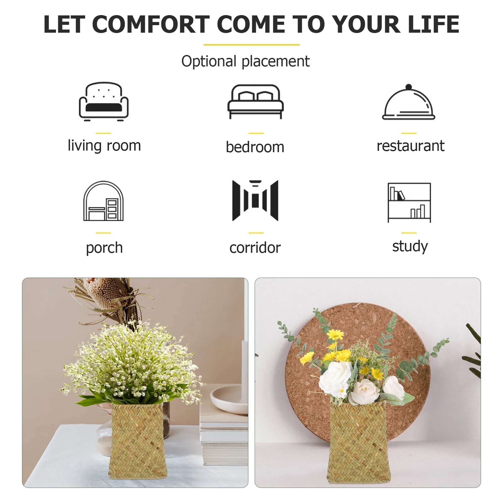 

Woven Flower Natural Seagrass Desktop Vase For Home Office Decor Simple Art Vase Handmade Plant Holder Dried Flowers