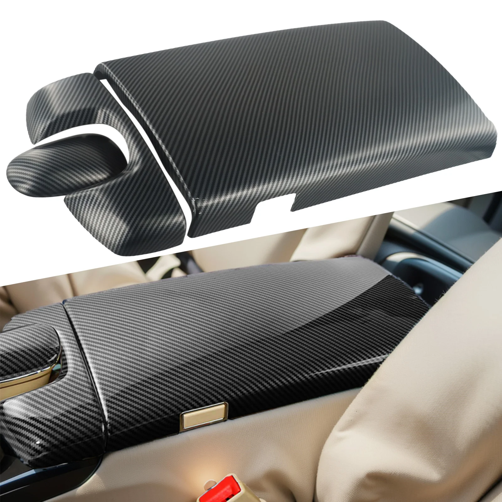 

Car Accessories For Mercedes Trim Cover Armrest Box 2008-2012 ABS Carbon Fiber Black High Quality Luxury Look New