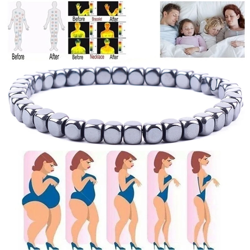 Body Slimming Weight Loss Bracelet Anti-Fatigue Healing Hematite Block Bracelet Man Women Magnetic Therapy Jewelry New In 2022