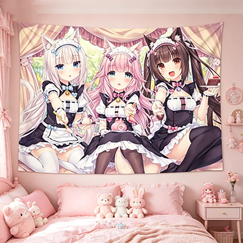 Nekopara Anime Wall Hanging Tapestry Cat Girl Maid Art for Office