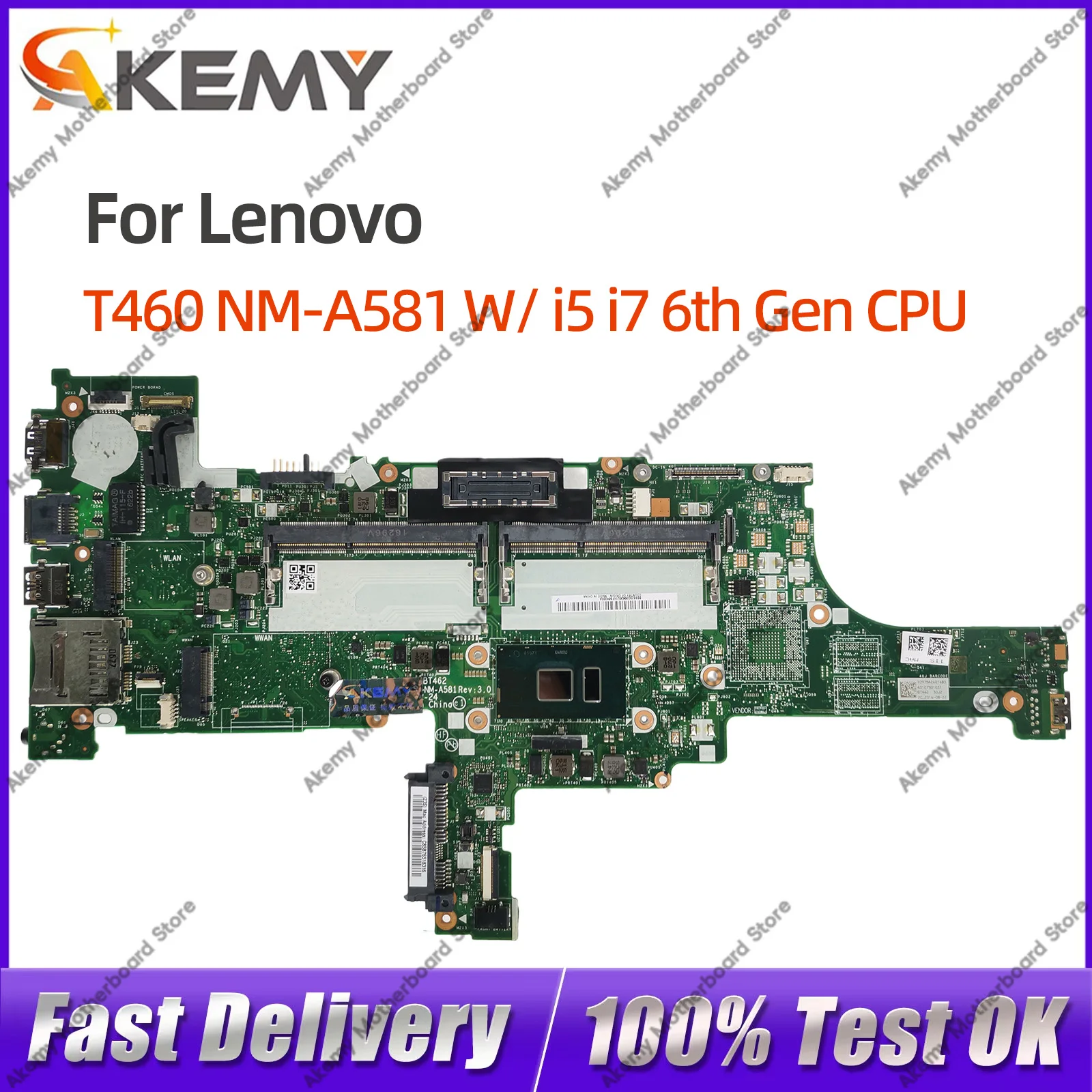 

For Lenovo ThinkPad T460 NM-A581 Notebook Motherboard 01AW320 01AW336 01AW344 01AW324 01AW325 01HW833 i5 i7 6th Gen Tested