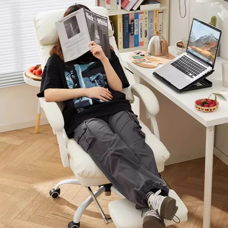 Cadeira de computador branca para quarto, reclinável para jogos, cadeira gamer ergonômica com encosto alto, móveis confortáveis