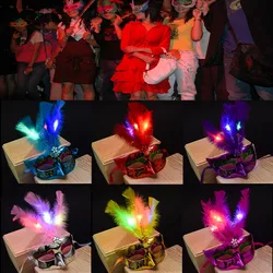 Venetian Venice Glowing Feather LED Masks Woman Fancy Dance Party Eye Mask Carnival Halloween Masquerade Cosplay Costume