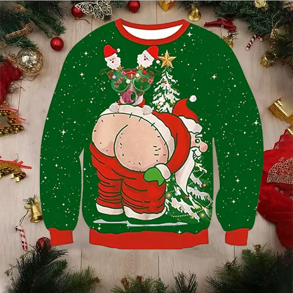 Autumn and Winter Men's Hoodie 3D Printed Santa Claus Pattern Sweater Funny Spoof Fashion Street Sports Casual Men's Pullover