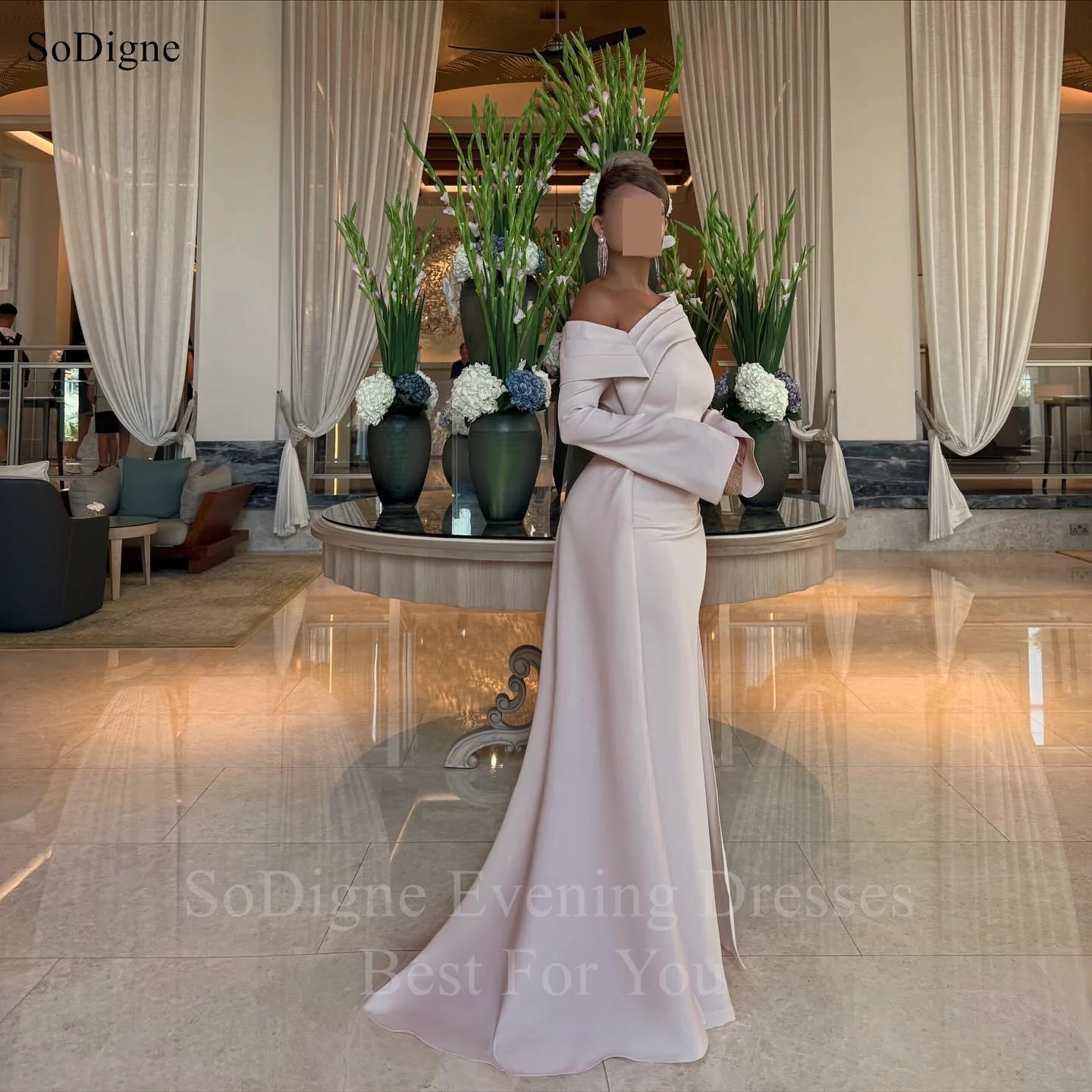 فساتين سهرة أنيقة من SoDigne بدون أكتاف وأكمام طويلة للحفلات فستان حورية البحر فساتين حفلات رسمية مخصصة