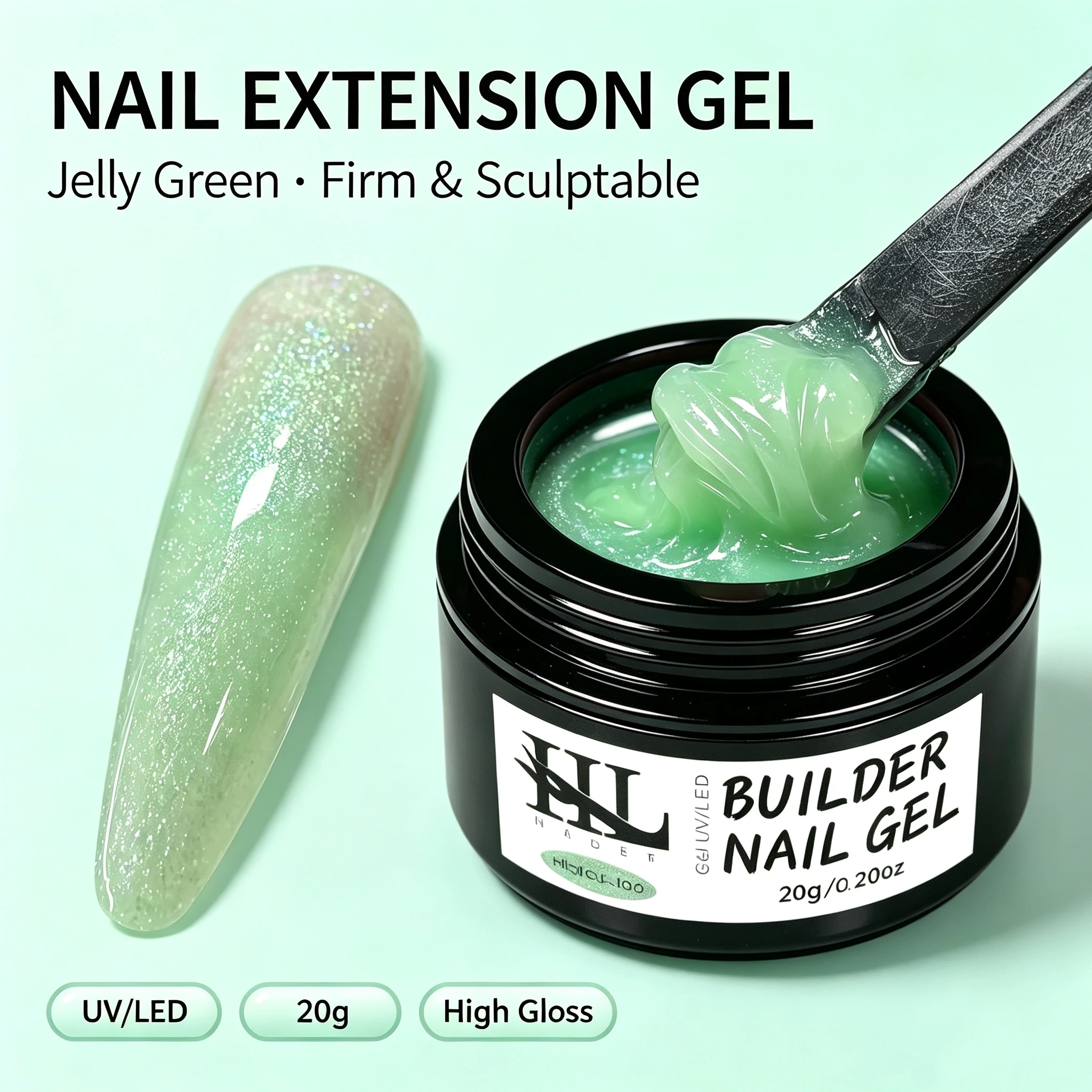 20g Glitter Mint Green Builder - Nail Extension Form recension och pris