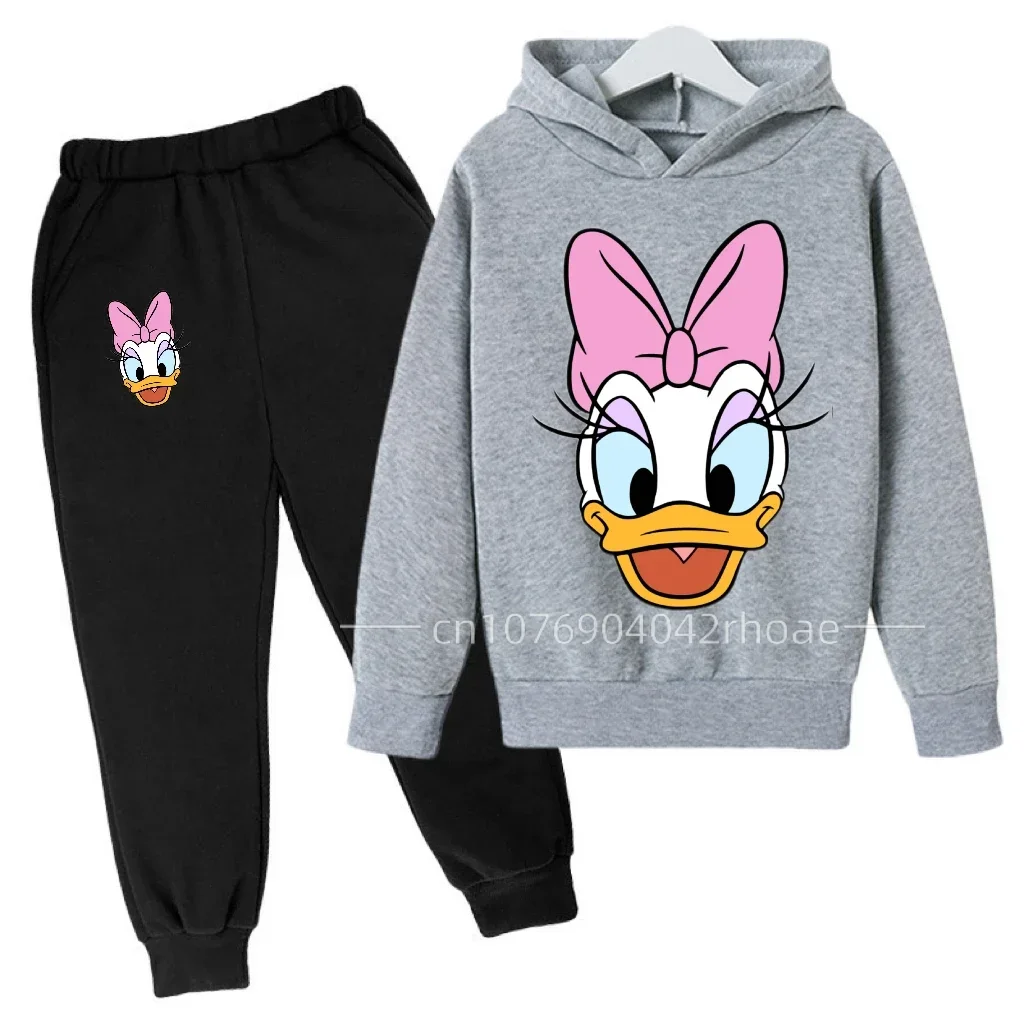 2024 New Daisy Duck  Kids Clothes Top+Pants 2 Piece Set Clothing Disney Girls Boy Gift Tracksuit Children Baby Sets Clothes