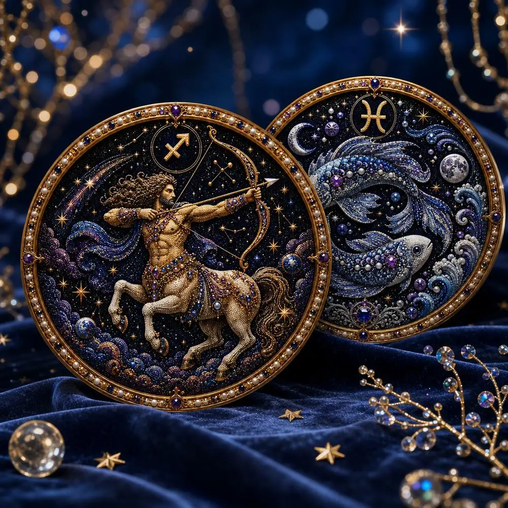12 Signs Pearl Art Kit, Round Constellation Themed DIY Beaded Artwork, Astrology Wall Decor Craft Set for Zodiac Lovers