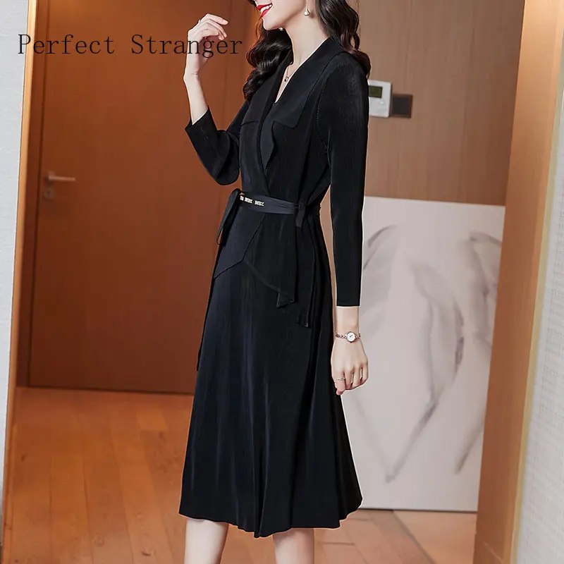 2022 Vestidos Fake Two Pieces Elegant Knitting Workwear Basic Elasticity Midi Long Sleeve Female Robe Women's Autunm Lady Dresse