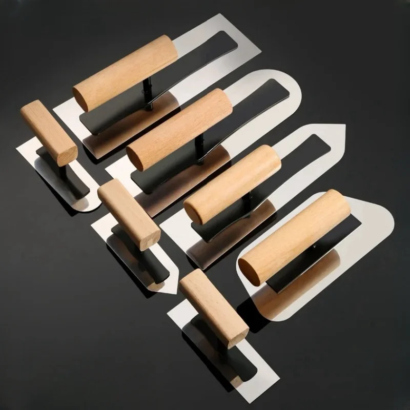 

7pcs Professional Stainless Steel Plastering Trowel Set with Wooden Handle, 0.4mm Thickness Concrete Trowel Construction Tools