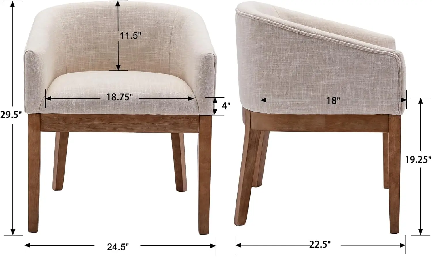 Dining Chairs Set of 2 Mid-Century Modern Dining Chairs, Linen Upholstered Kitchen Dining Room Chairs Curved Backrest Dining Cha