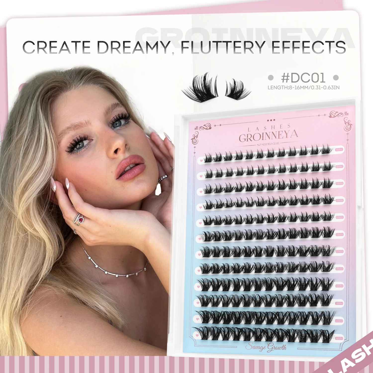 GROINNEYA Eyelashes Clusters Fluffy Cluster Lashes Volume Mixed Tray Lashes Cluster Wispy Lashes Eyelash extension