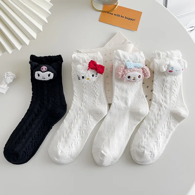 

Cute Hello Kitty Kawaii Cartoon Anime Cotton Socks Black and White Long Socks Role Playing Clothing Student Girl Gift Wholesale