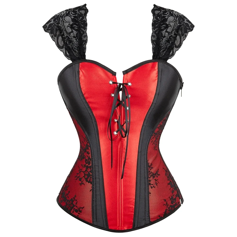 

Women Corset Top With Straps Zipper Victorian Sexy Bustier Floral Lace Up Overbust Lingerie Gothic Fashion Plus Size