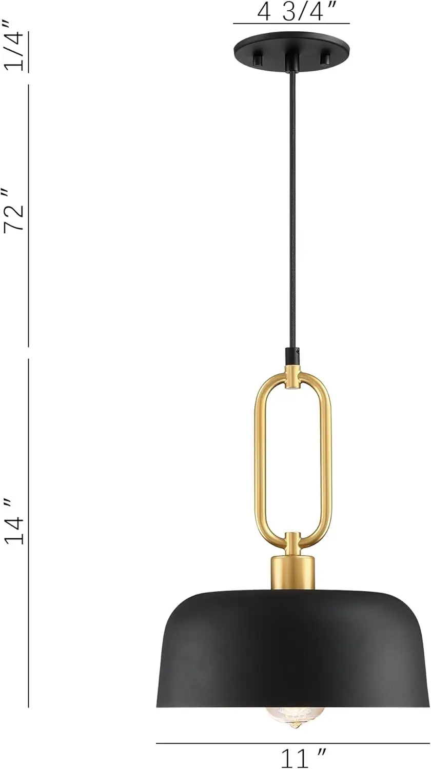 Pendant Lighting Fixture, 3-Pack Black Metal Shade Hanging Light for Kitchen Island Dining Room, Adjustable Length Dome Chandeli