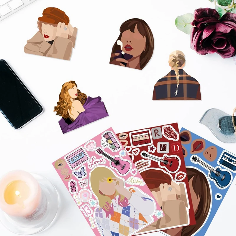 24Pcs Music Singer Stickers Make A Face - 8 Design-in My Era Tour Albums Music Singer Stickers