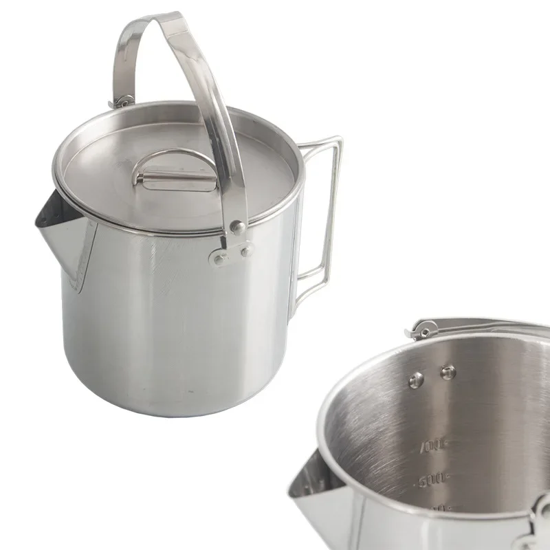 

Outdoor Steel Kettle Folding Camping Hanging Portable Pot Coffee Pot Picnic Cooker Teapot 1.2L