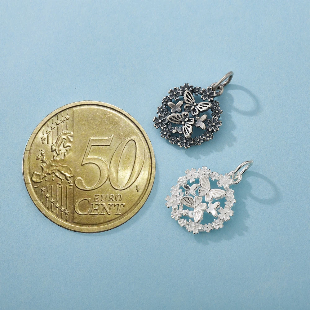 سحر 925 الفضة الرجعية الجوف التدريجي فراشة دائرة قلادة قلادة اليدوية DIY اكسسوارات سحر لسوار بلاتا 925 #3