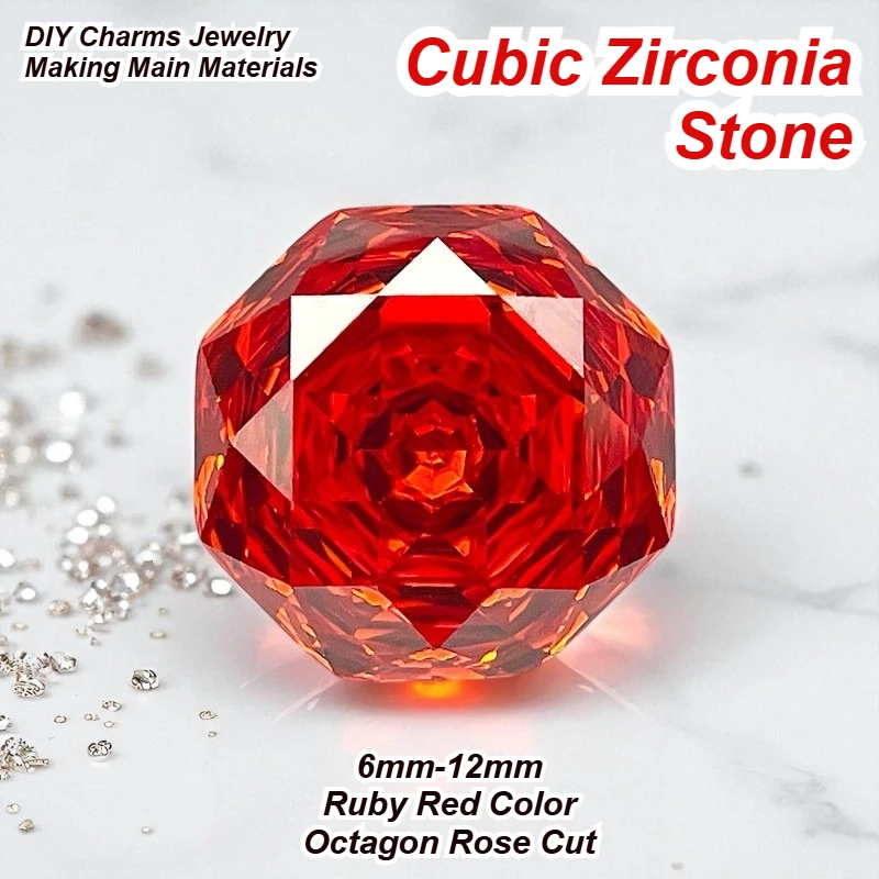 

Cubic Zirconia Stone Octagon Rose Cut Ruby Red Color Loose Stones 6mm-12mm Used for DIY Charms Jewelry Making Main Materials