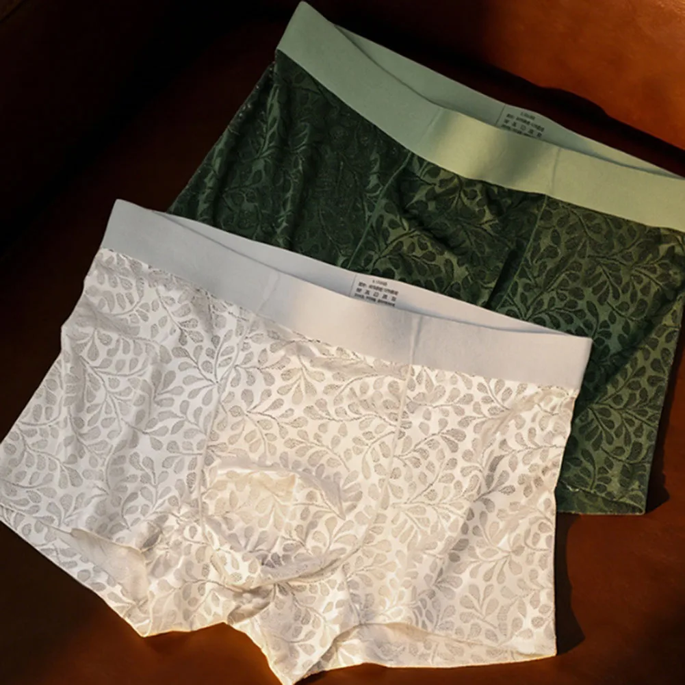 Men Jacquard Texture Boxer Shorts Mesh Translucent Lightweight Breathable Underwear Man Casual Soft Underpants