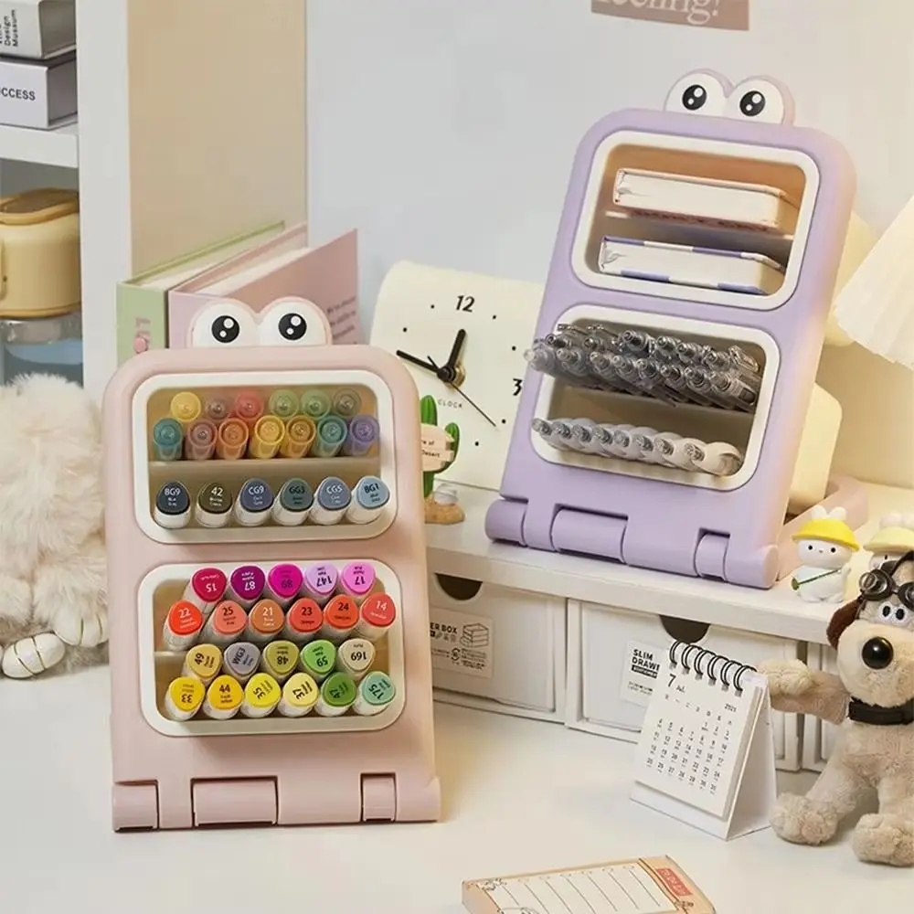 Removable Desktop Slanting Organizer Cartoon Large Capacity Cosmetics Storage Box Colorful Angled Design Slanted Pen Holder