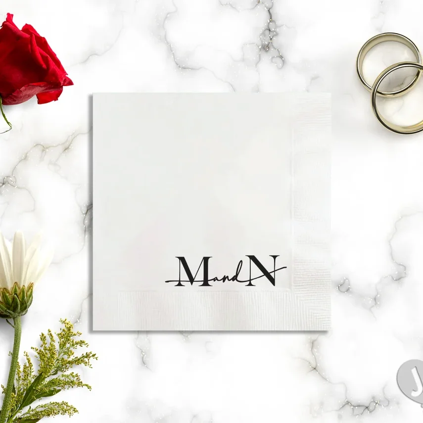 

20 pcs Custom Wedding Napkins: Modern Monogram in Black and White Custom and Personalized Wedding and Engagement Beverage Napki