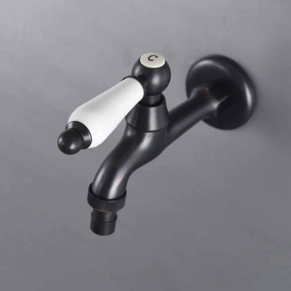 

Wall Mount Tap For Outdoor Garden Black Brass Wall Mount Bathroom Corner Washing Machine Faucet Bath Toilet Mop Pool Taps Nav337