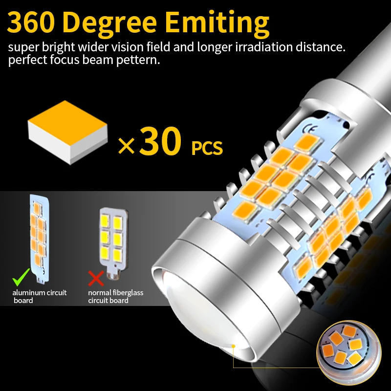 2Pcs 30-SMD 1156 PY21W BAU15S Car CANbus LED Turn Signal Lights Amber Light High Brightness Indicator Lamp Directional Lights